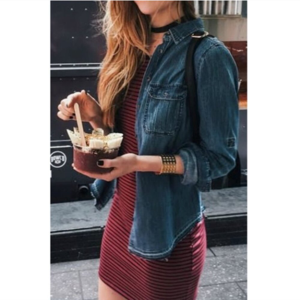 ❣️SOLD❣️ Maroon and Navy Bodycon Striped Mini Dress Size M